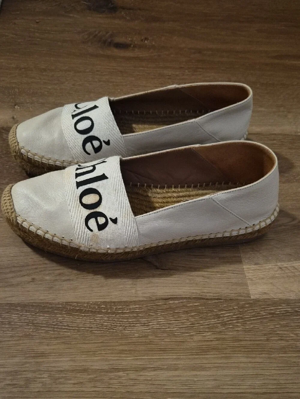 Chloé Woody Cream Espadrille Logo Slip-Ons
